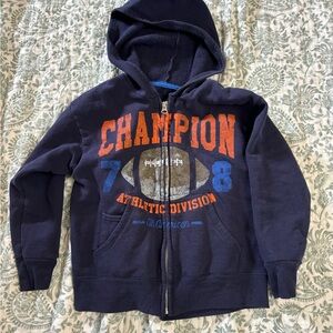 Hanes Navy Blue Kids Hoodie with Orange and Blue Print